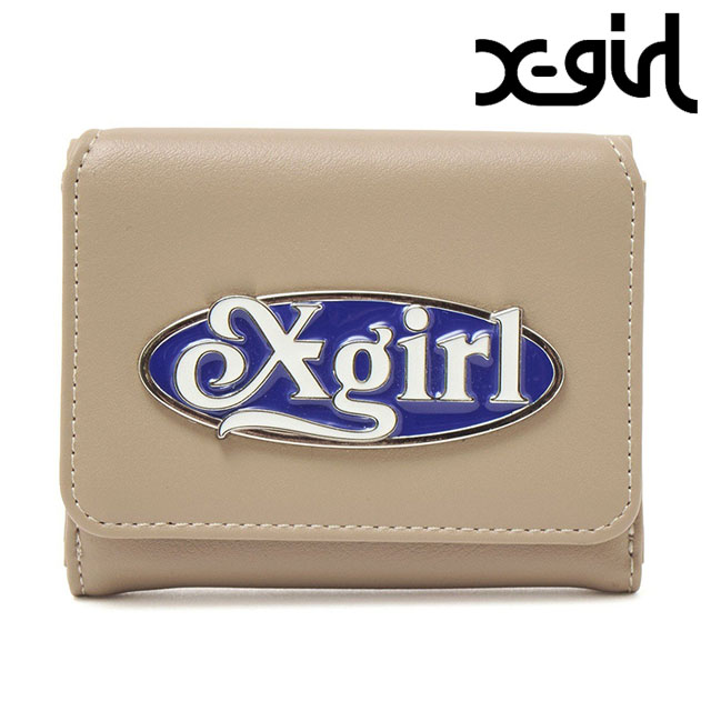 エックスガール X-girl レディース オーバルロゴクラスプ フェイクレザーミニウォレット [105261054004 SS26] OVAL LOGO CLASP FAUX LEATHER MINI WALLET 小物 ミニ財布 三つ折り財布 ベージュ BEIGE 正規取扱店