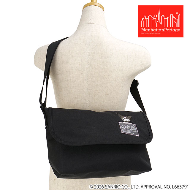 コラボ マンハッタンポーテージ Manhattan Portage カジュアルメッセンジャーバッグ クロミ [MP1605JRSBPDMGNT500KRM SS26] CASUAL MESSENGER SLIM BP W/DIVMGNT 500D CORDURA KUROMI メンズ・レディースショルダーバッグ サンリオ 黒 Black
