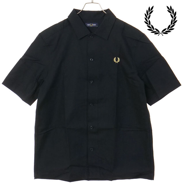 フレッドペリー FRED PERRY メンズ バスケットウィーブシャツ [M2438-102 SS26] BASKET WEAVE SHIRT 半袖 オープンカラーシャツ ブラック BLACK