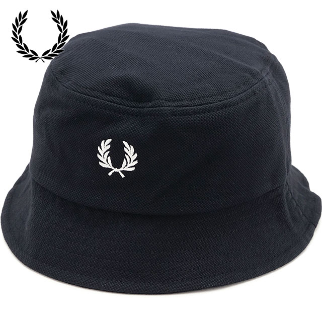 フレッドペリー FRED PERRY ピケバケットハット [HW2296-843 SS26] PIQUE BUCKET HAT 帽子 鹿の子 バケハ ブラック BLACK/SNOWWHITE 【メール便配送】