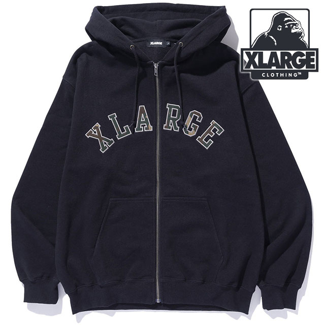 エクストララージ XLARGE メンズ カモパッチ ジップアップフーデッド スウェットシャツ [101261012012 SS26] CAMO PATCH ZIP UP HOODED SWEATSHIRT 長袖 ジップパーカー 黒 BLACK