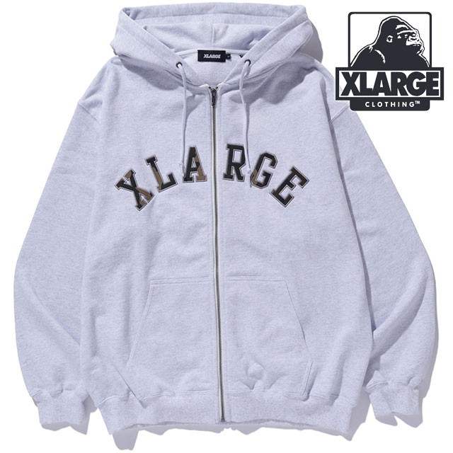 エクストララージ XLARGE メンズ カモパッチ ジップアップフーデッド スウェットシャツ [101261012012 SS26] CAMO PATCH ZIP UP HOODED SWEATSHIRT 長袖 ジップパーカー グレー ASH