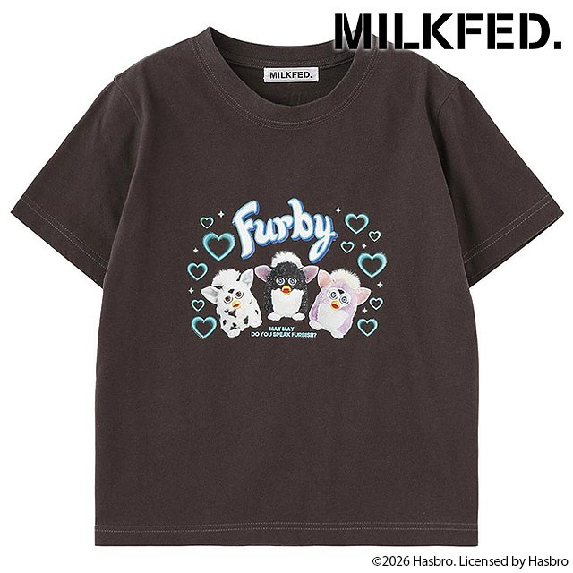 コラボ ミルクフェド MILKFED. レディース ファービー コンパクトショートスリーブTシャツ [103261011009 SS26] MILKFED. / Furby COMPACT S/S TEE 半袖 タイトシルエット グレー CHARCOAL 【メール便配送】