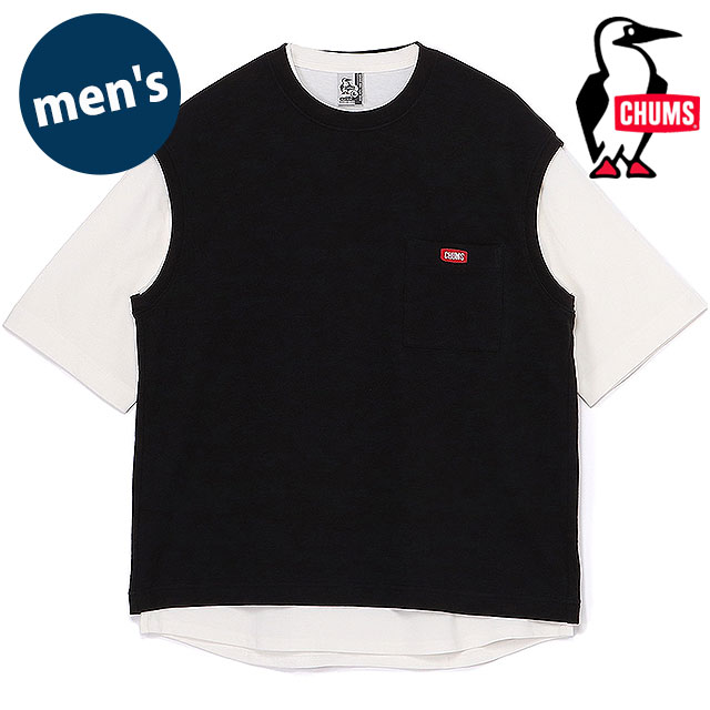 チャムス CHUMS メンズ キーストーンレイヤードTシャツ [CH00-1493 SS26] M Keystone Layered T-Shirt 半袖 ベスト セットアイテム ブラック Black