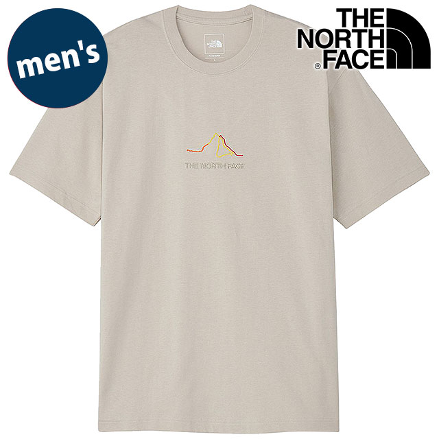 ザ・ノース・フェイス THE NORTH FACE Tシャツ メンズ ショートスリーブマウンテンルートティー [NT32631-FI SS26] S/S Mountain Route Tee 半袖 吸水速乾 ワンポイント ライトベージュ フォッシルアイボリー 【メール便配送】