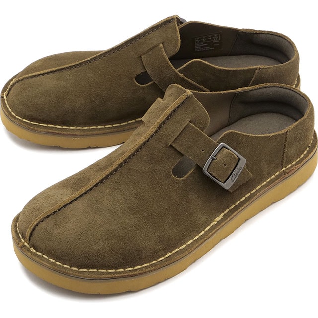 クラークス Clarks クロッグ メンズ ソルスブリーミュール [26186616 SS26] Solsbury Muleセンターシム サボ サンダル スエード カーキ Khaki-Suede