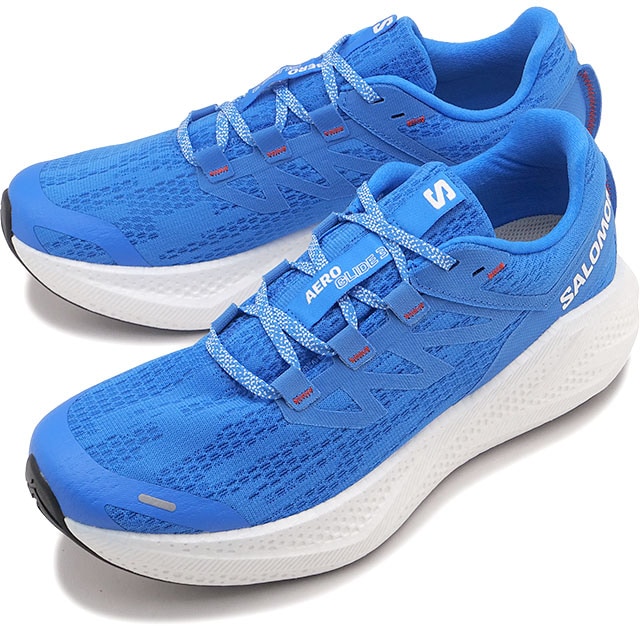 サロモン SALOMON スニーカー メンズ エアロ グライド 3 [L47810500] AERO GLIDE 3 男性用ランニングシューズ ブルー French-Blue/White/Cherry-Tomato
