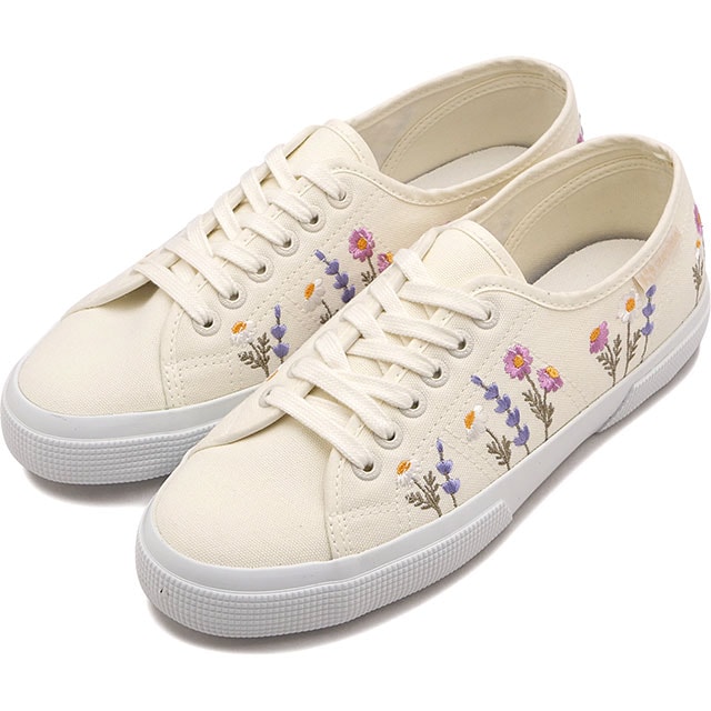 スペルガ SUPERGA スニーカー レディース フラワー エンボス レッジェーラ [6S8161ZW-AA5 SS26] 3750 FLW EMBO LEGGERAキャンバスシューズ ホワイト W-AVO-P-VIO（AA5）