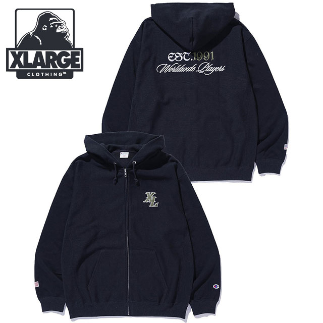 エクストララージ XLARGE メンズ チャンピオン ジップアップフーデッド スウェットシャツ [101261012020 SS26SPOT] XLARGE×Champion ZIP UP HOODED SWEATSHIRT 長袖 パーカー フーディ 黒 BLACK