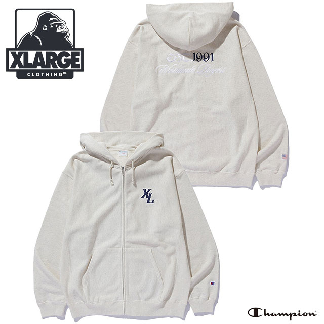 エクストララージ XLARGE メンズ チャンピオン ジップアップフーデッド スウェットシャツ [101261012020 SS26SPOT] XLARGE×Champion ZIP UP HOODED SWEATSHIRT 長袖 パーカー フーディ グレー ASH