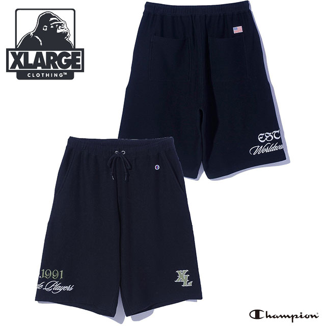 エクストララージ XLARGE メンズ チャンピオン スウェットショーツ [101261031021 SS26SPOT] XLARGE×Champion SWEAT SHORTS ハーフパンツ 短パン 黒 BLACK