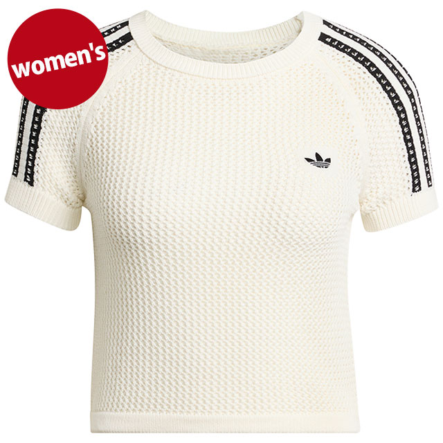 アディダス オリジナルス adidas Originals レディース ニティド クロシェット カリ ティー [WY172/KE0200 SS26] KNITTED CROCHET CALI TEE 半袖 Tシャツ 白 オフホワイト 【メール便配送】