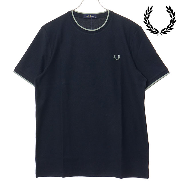 フレッドペリー FRED PERRY メンズ トリムディテールクレープピケTシャツ [M2397-608 SS26] TRIM DETAIL CREPE PIQUE TSHIRT 半袖 ネイビー NAVY 【メール便配送】