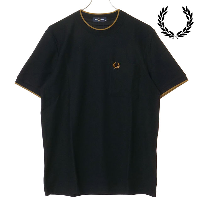 フレッドペリー FRED PERRY メンズ ポケットディテールピケTシャツ [M2395-102 SS26] POCKET DETAIL PIQUE T-SHIRT 半袖 ポケットTシャツ 鹿の子 ブラック BLACK 【メール便配送】