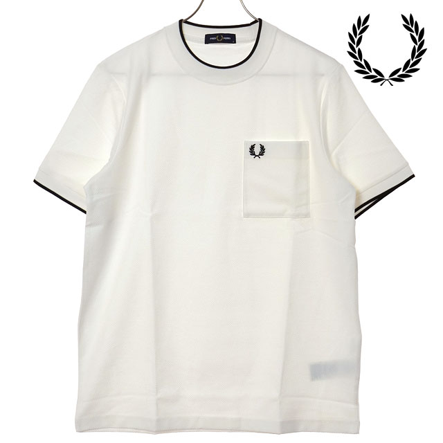 フレッドペリー FRED PERRY メンズ ポケットディテールピケTシャツ [M2395-129 SS26] POCKET DETAIL PIQUE T-SHIRT 半袖 ポケットTシャツ 鹿の子 ホワイト SNOW-WHITE 【メール便配送】