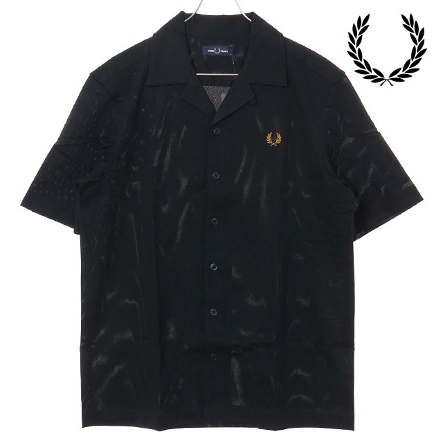 フレッドペリー FRED PERRY メンズ コンプレスメッシュ リベレカラーシャツ [M1745-102 SS26] COMPRESS MESH REVERE COLLAR SHIRT 半袖 オープンカラーシャツ ブラック BLACK