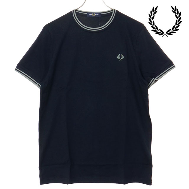 フレッドペリー FRED PERRY メンズ ツインティップド Tシャツ [M1588V-T73 SS26] TWIN TIPPED T-SHIRT 半袖 クルーネック ネイビー NAVY/SEAGRASS 【メール便配送】