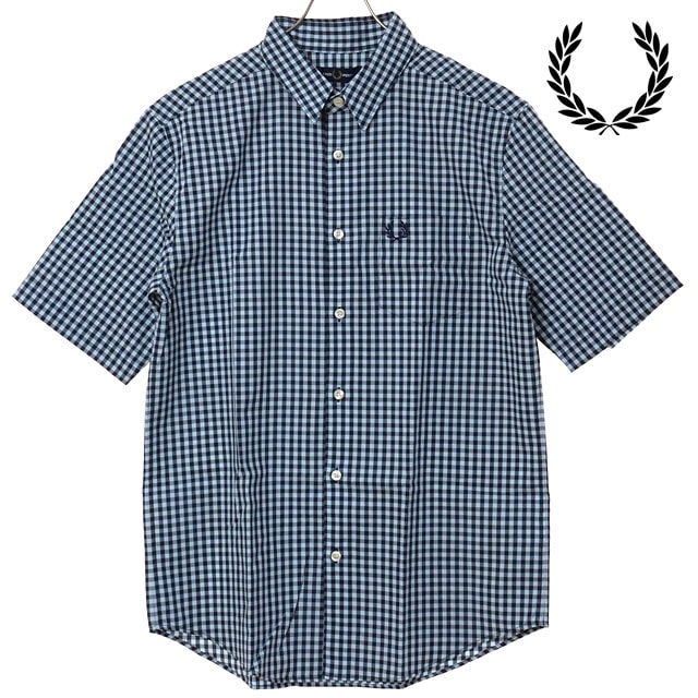 フレッドペリー FRED PERRY メンズ ギンガムショートスリーブシャツ [M2435-24A SS26] GINGHAM SHORT SLEEVE SHIRT 半袖 ギンガムチェック ネイビー BALL-BOY-BLUE