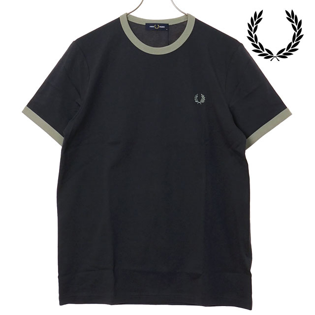 フレッドペリー FRED PERRY メンズ リンガーTシャツ [M3519-32B SS26] RINGER T-SHIRT 半袖 クルーネック グレー ANCHOR-GREY/SEAGRASS 【メール便配送】