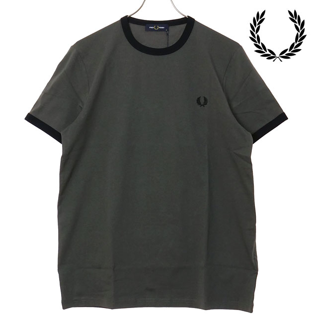 フレッドペリー FRED PERRY メンズ リンガーTシャツ [M3519-U70 SS26] RINGER T-SHIRT 半袖 クルーネック カーキグリーン FIELD-GRN/BLACK 【メール便配送】
