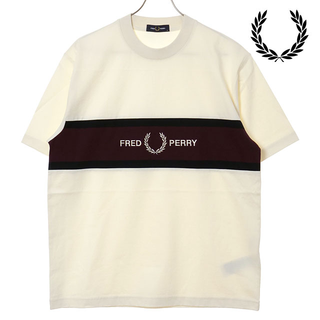 フレッドペリー FRED PERRY メンズ エンブロイダードパネルTシャツ [M2405-560 SS26] EMBROIDERED PANEL T-SHIRT 半袖 クルーネック ホワイト ECRU 【メール便配送】