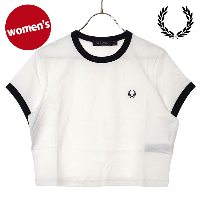 フレッドペリー FRED PERRY レディース クロップド リンガーTシャツ [G9163-129 SS26] CROPPED RINGER T-SHIRT 半袖 クロップド丈 ホワイト SNOW-WHITE 【メール便配送】