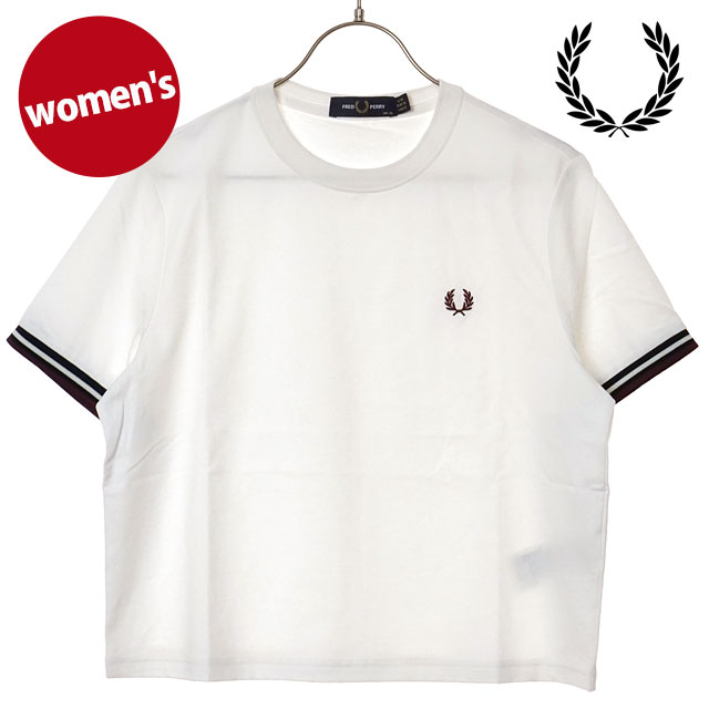 フレッドペリー FRED PERRY レディース ティップドTシャツ [G2162-129 SS26] TIPPED T-SHIRT 半袖 ショート丈 ホワイト SNOW-WHITE 【メール便配送】