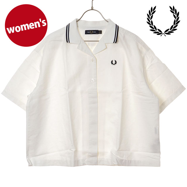 フレッドペリー FRED PERRY レディース ティップドプラケットディテールシャツ [G2177-129 SS26] TIPPED PLACKET DETAIL SHIRT 半袖 オープンカラーシャツ ホワイト SNOW-WHITE