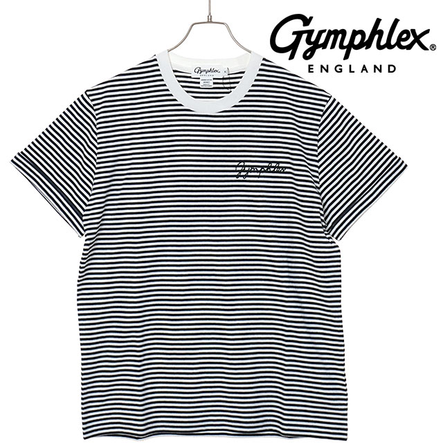 ジムフレックス Gymphlex ショートスリーブ Tシャツ [#GY-C0446 COM SS26] S/S T-SHIRT カットソー Tシャツ 半袖 シンプル おしゃれ ホワイト/ネイビー WHITE/NAVY-STRIPE(BLACK) 【メール便配送】