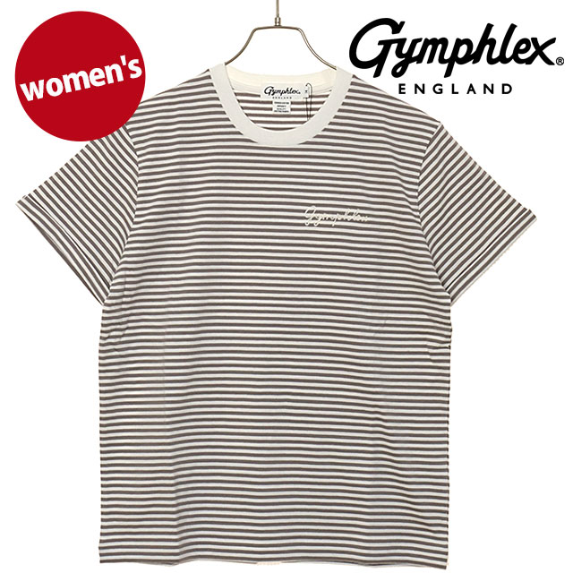 ジムフレックス Gymphlex レディース ショートスリーブ Tシャツ [#GY-C0446 COM SS26] S/S T-SHIRT ウィメンズ カットソー Tシャツ 半袖 シンプル おしゃれ ホワイト/ベージュ WHITE/TAUPE-STRIPE(WHITE) 【メール便配送】