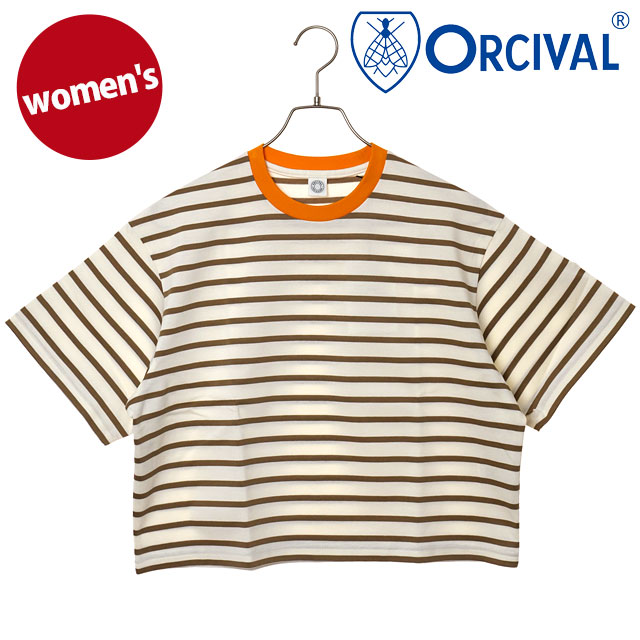 オーシバル ORCIVAL レディース クルーネック ショートスリーブプルオーバー [OR-C0518-MSD SS26] CREW NECK S/S P.O. カットソー 半袖Tシャツ ボーダー 日本製 白 WHITE/BEIGE（ORANGE-BINDER） 【メール便配送】