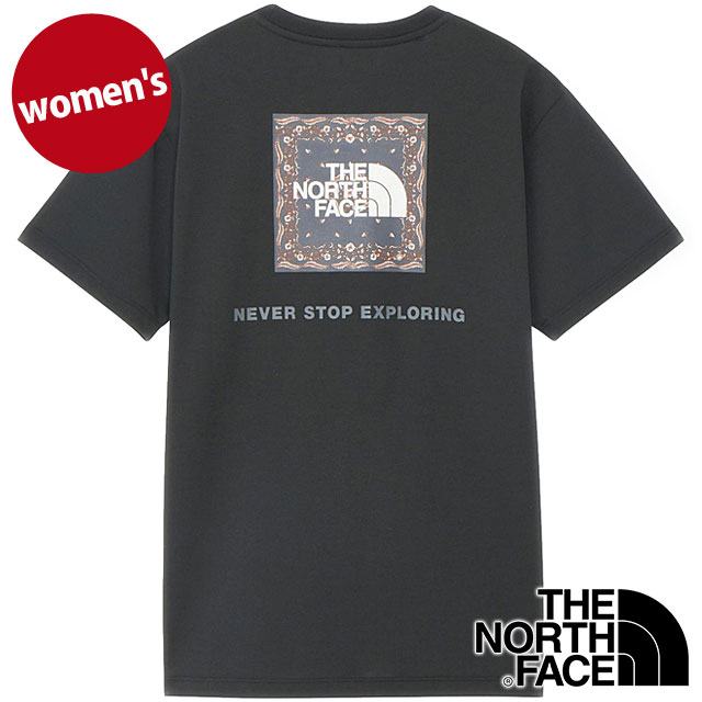 ザ・ノース・フェイス THE NORTH FACE ショートスリーブバンダナスクエアロゴティー [NTW32446-K SS25] S/S Bandana Square Logo Tee レディース TNF 半袖Tシャツ ブラック 【メール便配送】