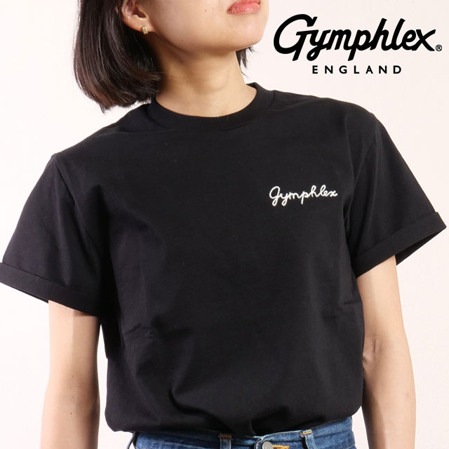 ジムフレックス Gymphlex ショートスリーブ Tシャツ [#GY-C0446 COM SS25] S/S T-SHIRT スポーツファッション 半袖 定番 ロゴ刺繍 BLACK(WHITE) 【メール便配送】