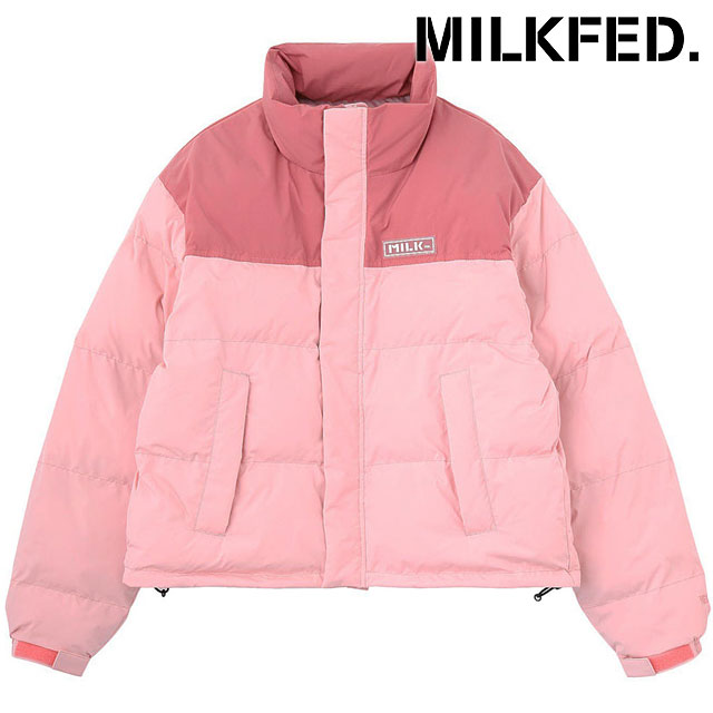 ミルクフェド MILKFED. バーパッチ パファージャケット [103254021004 FW25] BAR PATCH PUFFER JACKET レディース 中綿ジャケット 防寒 ライトピンク