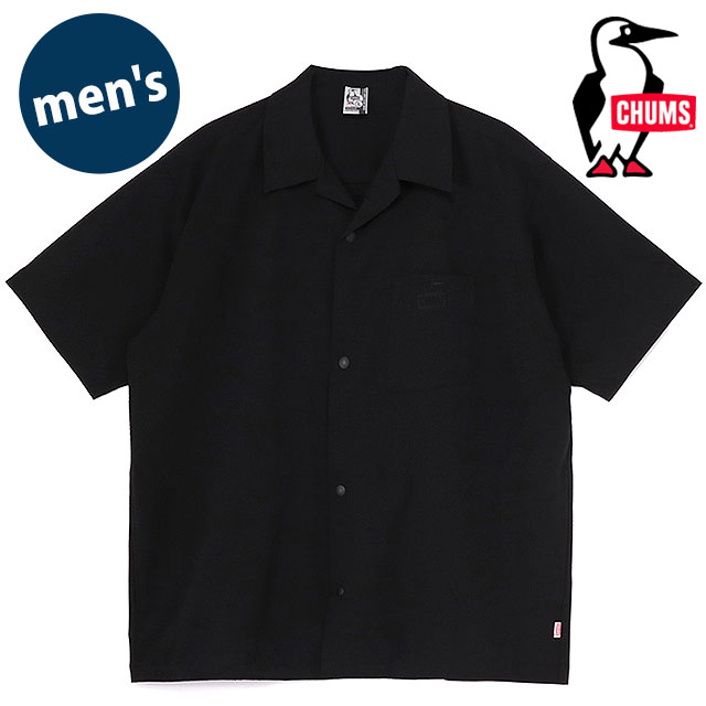 チャムス CHUMS メンズ シアサッカーストレッチショートスリーブシャツ [CH02-1261 SS26] M Seerchucker Stretch S/S Shirt 半袖 オーバーサイズ UVカット パッカブル ブラック Black