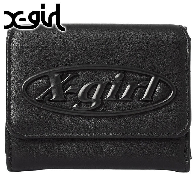 エックスガール X-girl レディース トーナルオーバルロゴバックル フェイクレザー ミニウォレット [105262054004 SU26] TONAL OVAL LOGO BUCKLE FAUX LEATHER MINI WALLET ミニ財布 三つ折り 黒 BLACK 