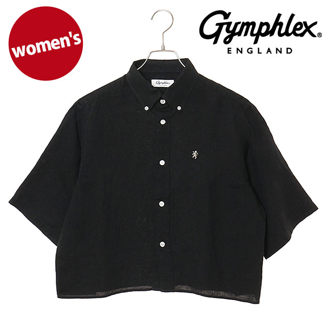 ジムフレックス Gymphlex レディース ショート ボタンダウンショツ ショートスリーブ [#GY-B0367 SKC SS26] SHORT B.D. SHIRT S/S ウィメンズ ショート丈 6分袖 カジュアルシャツ ブラック BLACK(LT.GREY)