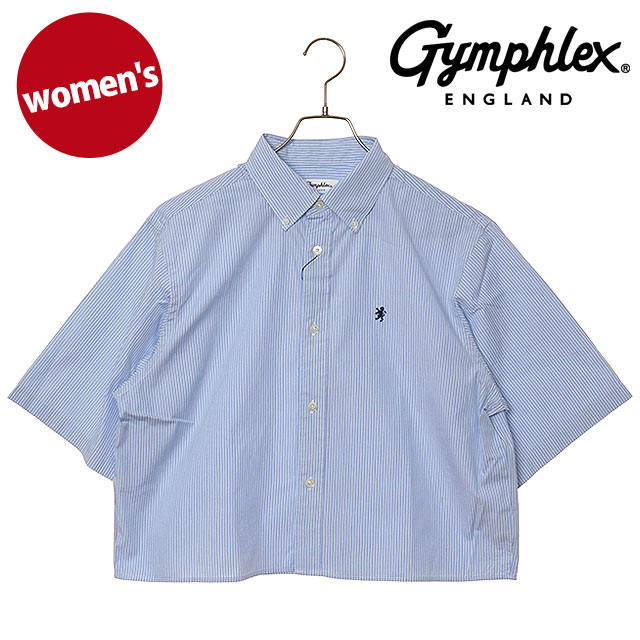 ジムフレックス Gymphlex レディース ショート ボタンダウンショツ ショートスリーブ [#GY-B0367 CBK SS26] SHORT B.D. SHIRT S/S ウィメンズ ショート丈 6分袖 カジュアルシャツ ブルー SAX/BLUE-STRIPE(NAVY)