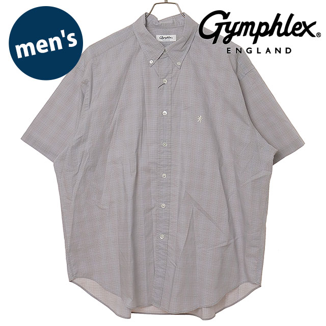 ジムフレックス Gymphlex メンズ ボタンダウンショツ ショートスリーブ [#GY-B0248 GKS SS26] B.D. SHIRT S/S 半袖 ワンポイント チェックシャツ LT.PURPLE/BROWN-CHECK(OFF-WHITE)