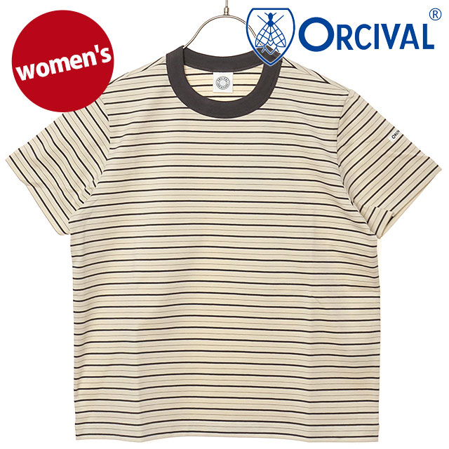 オーシバル ORCIVAL レディース クルーネック ショートスリーブプルオーバー [OR-C0415-CCF SS26] CREW NECK S/S P.O. カットソー 半袖Tシャツ ボーダー 日本製 ベージュ IVORY/GREY/BEIGE（GREY-BINDER） 【メール便配送】