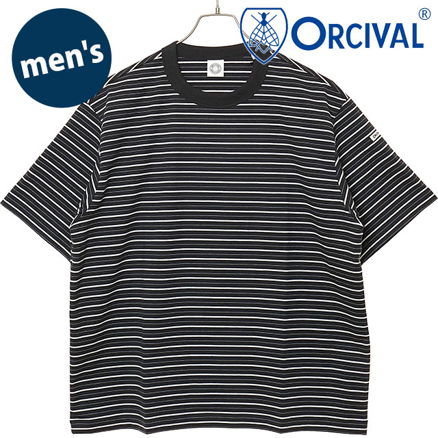 オーシバル ORCIVAL メンズ クルーネック ショートスリーブプルオーバー [OR-C0517-CCF SS26] CREW NECK S/S P.O. カットソー 半袖Tシャツ ボーダー 日本製 グレー CHARCOAL/WHITE/SAX（CHARCOAL-BINDER） 【メール便配送】