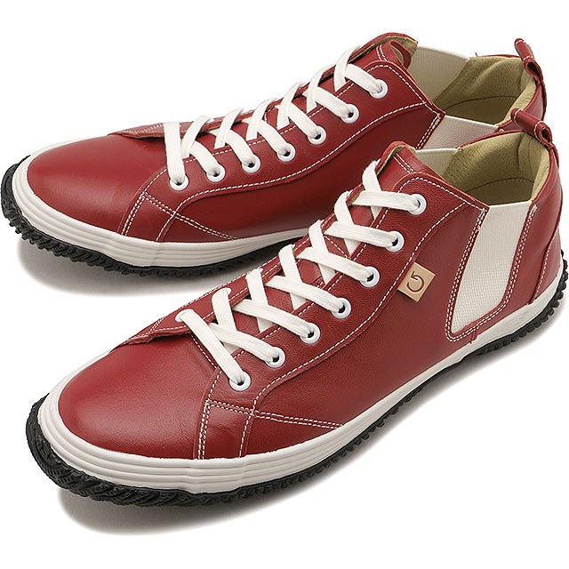 返品交換送料無料 スピングル SPINGLE スニーカー メンズ サイドゴア ミッドカットシューズ [SP442-10 SS26] SP-442 日本製 カンガルーレザー ミドルカット レッド