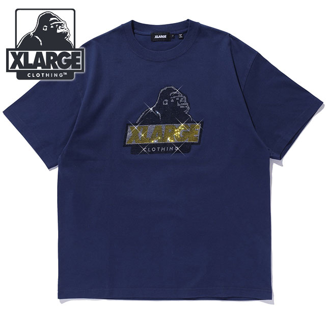 エクストララージ XLARGE ラインストーン スランテッド OG ショートスリーブTシャツ [101252011054] RHINE STONE SLANTED OG S/S TEE メンズ x-large エックスラージ カットソー 半袖 NAVY 【メール便配送】