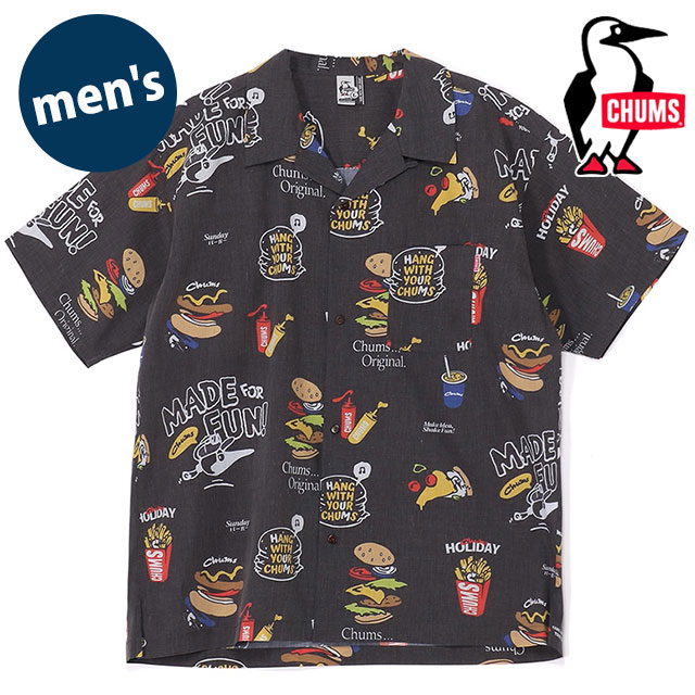チャムス CHUMS メンズ フードパターンショートスリーブシャツ [CH02-1264 SS26] M Food Pattern S/S Shirt 半袖 オーバーサイズ イージーケア ブラック Black