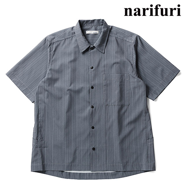ナリフリ narifuri メンズ メッシュ半袖シャツ [NF4062-013 SS26] メッシュ半袖シャツ ストレッチ素材 カジュアルシャツ グレー CHARCOAL