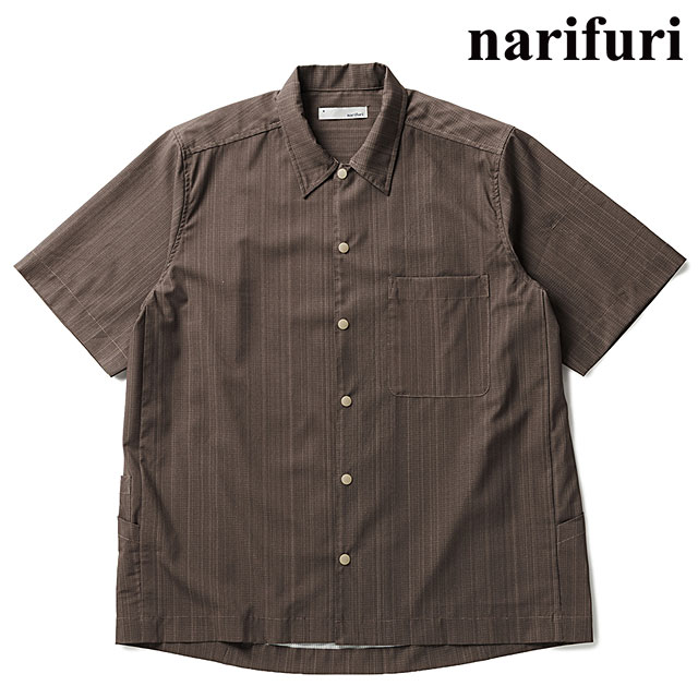 ナリフリ narifuri メンズ メッシュ半袖シャツ [NF4062-035 SS26] メッシュ半袖シャツ ストレッチ素材 カジュアルシャツ ブラウン BROWN