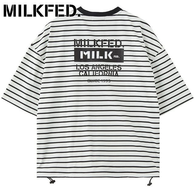 ミルクフェド MILKFED. レディース ドローストリング ビッグショートスリーブTシャツ [103262011014 SU26] MILKFED. DRAWSTRING BIG S/S TEE 半袖 UVカット ボーダー 白黒 MULTI 【メール便配送】