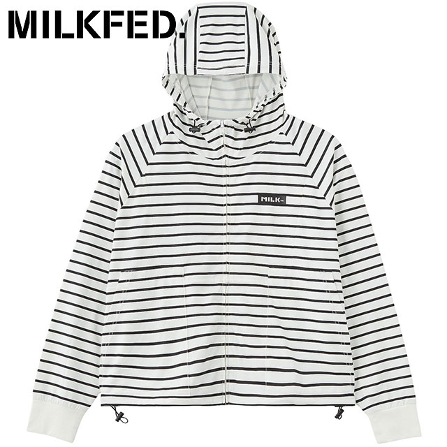 ミルクフェド MILKFED. レディース ラッシュガードジップフーディー [103262012001 SU26] RASH GUARD ZIP HOODIE ライトアウター パーカー コンパクト UVカット 白黒 MULTI