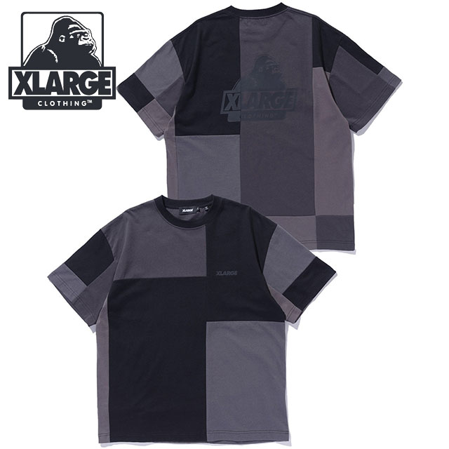 エクストララージ XLARGE メンズ パッチワーク ショートスリーブTシャツ [101262011004 SU26] PATCHWORK S/S TEE 半袖 クルーネック 黒 BLACK 【メール便配送】