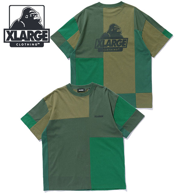 エクストララージ XLARGE メンズ パッチワーク ショートスリーブTシャツ [101262011004 SU26] PATCHWORK S/S TEE 半袖 クルーネック グリーン OLIVE 【メール便配送】